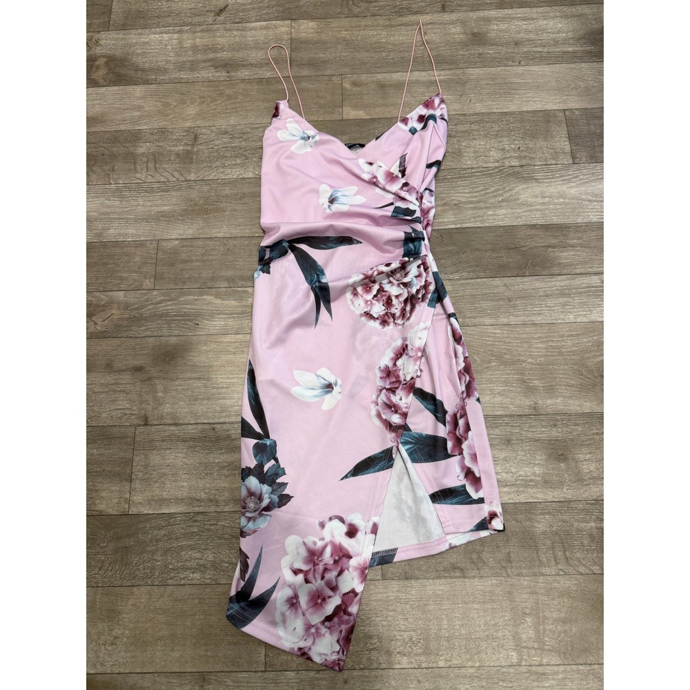 Shein Small Floral Lavender Wrap Dress Asymmetric Spaghetti Strap Cocktail S